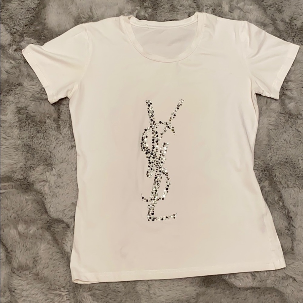 YSL white glitter tee